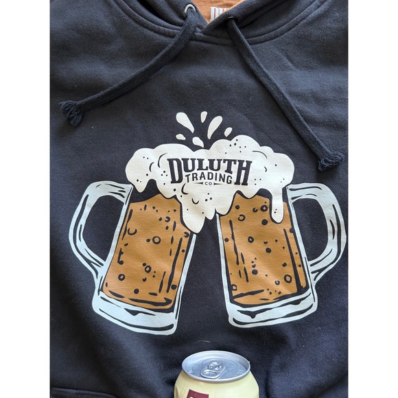 Duluth Trading Co Beer Holder Pocket Large Mens Black Relaxed Fit Graphic Hoodie - Picture 3 of 7